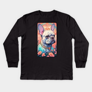 Nouveau Art Blue French Bulldog Kids Long Sleeve T-Shirt